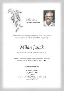 Smuteční oznámení Milan Janák