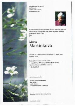 Smuteční oznámení Marta Martínková rozená Pavelková
