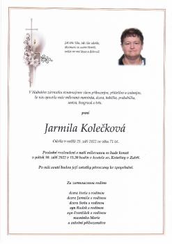 Smuteční oznámení Jarmila Kolečková