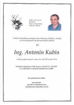 Smuteční oznámení Ing. Antonín Kubín