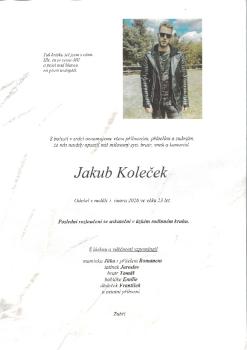 Smuteční oznámení Jakub Koleček