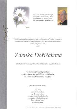 Smuteční oznámení Zdenka Dořičáková