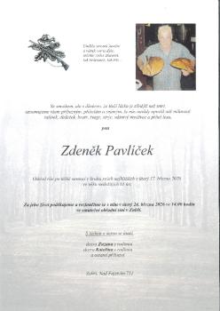Smuteční oznámení Zdeněk Pavlíček