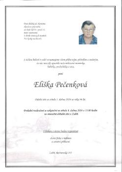 Smuteční oznámení Eliška Pečenková