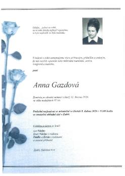 Smuteční oznámení Anna Gazdová