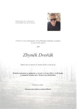Smuteční oznámení Zbyněk Dvořák